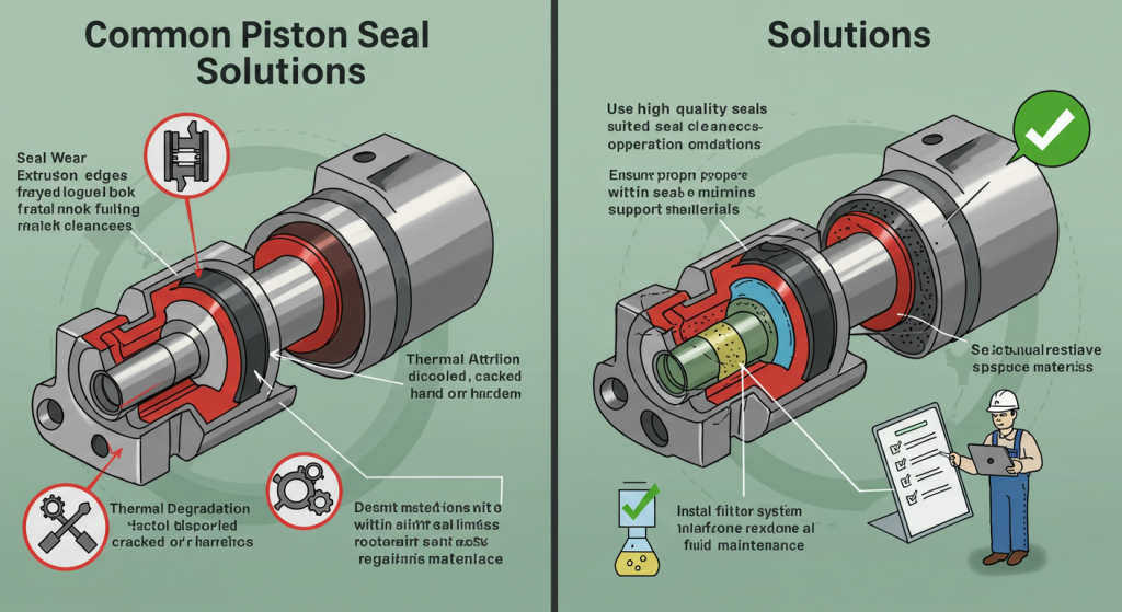 What are the common failures of piston seals during operation
