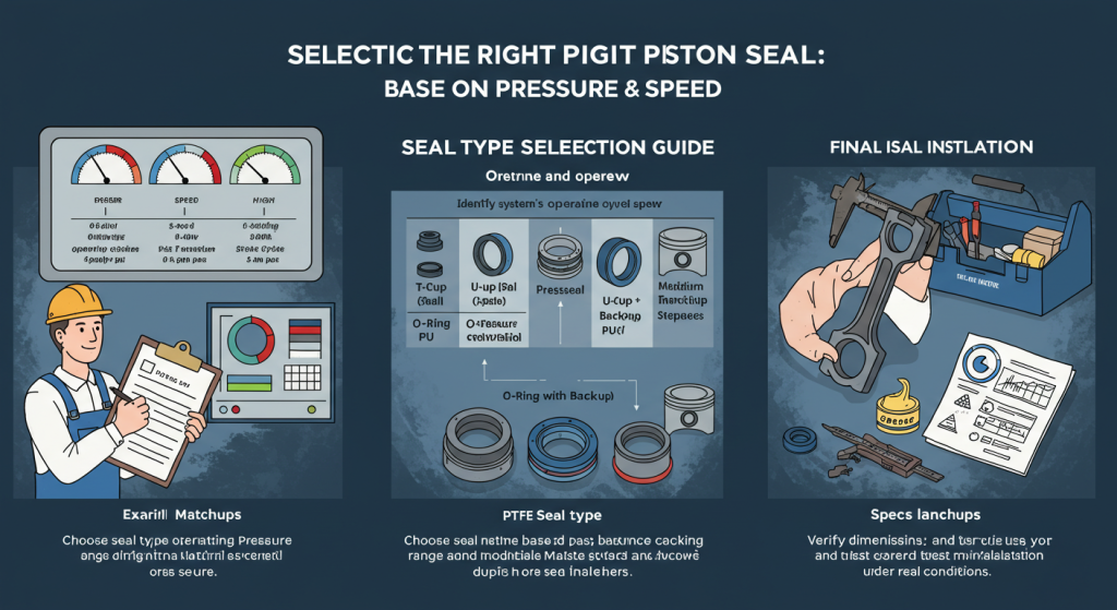 How do I select the appropriate piston seal based on operating pressure and speed?