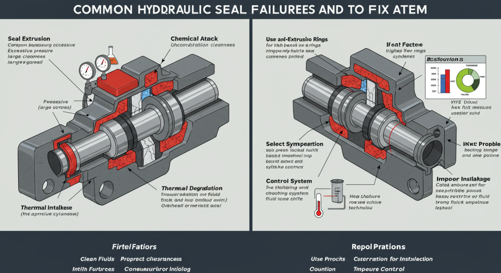 What are common failures of hydraulic seals during use, and how can they be resolved?